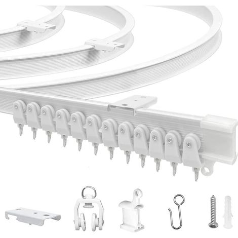 Flexible Ceiling Curtain Track, 5 M (16.4 ft), Curved, PVC, Metal, Plastic and Stainless Steel, White, for Ceiling Mounting