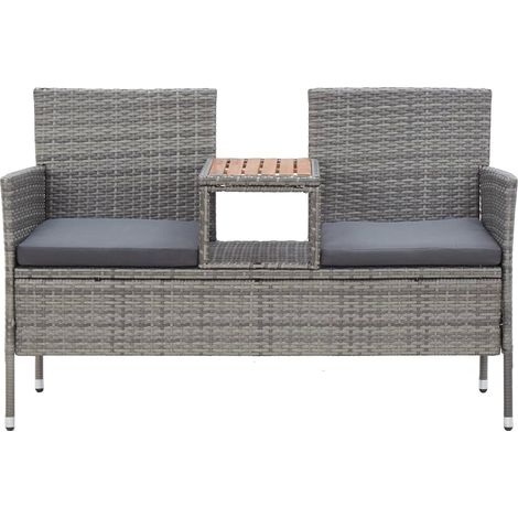 Banc de jardin,Banquette de jardin,Chaise 2 places et table à thé 143 cm poly rotin gris CFW30187 (1/5)