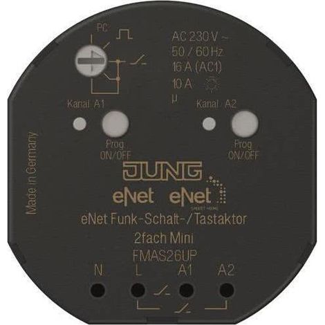 Jung eNet Attuatore radio per commutazione/pulsante 2 volte Mini FM AS 26 UP