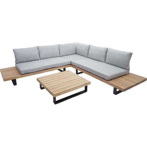 Mobili da giardino di lusso terrazza balcone divano tavolo set in legno certificato FSC cuscino grigio chiaro 040003261