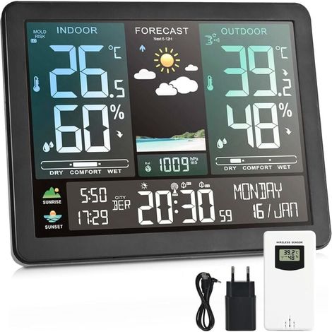 Station météo, horloge électronique professionnelle multifonction, température, humidité, barométrie, prurit, phase (1/4)