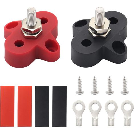 Single Heavy-Duty Terminal Studs Black+Red Color (M8) with Red Copper Terminal + Heat Shrinkable (1/5)
