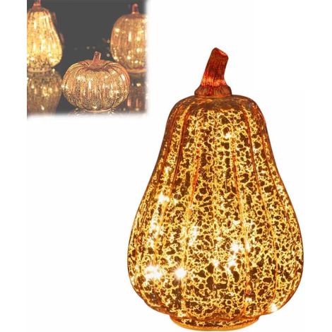 Juego de luces decorativas de calabaza, figuras de calabaza falsas con efecto parpadeante,para decoración de interiores, sala de estar, dorado