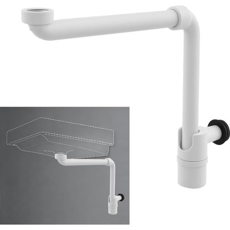 Siphon de lavabo compact 32 mm, siphon pivotant réglable en P pour salle de bain, tuyau d'évacuation mural rotatif à 360° (blanc) (1/5)