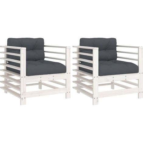 Maison Exclusive - Sedie da Giardino con Cuscini 2pz Legno Massello di Pino Bianco