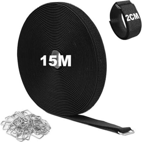 15 M Réglable Scratch avec 75 Boutons Métalliques, Sangle Elastique Réutilisable, Cable Management Découpable à Volonté, pour Câbles, Parapluies, Tapis Yoga - (1/5)