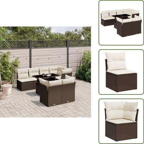 The Living Store 8-tlg. Garten-Sofagarnitur mit Kissen Braun Poly Rattan - Gartensorte - Gartenmöbelset - PE-Rattan Möbel - Outdoor Sofa - Lounge Set