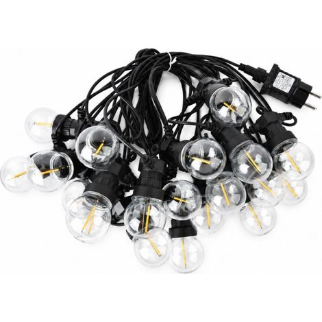 Guirlande Guinguette 10 mètres avec 20 Ampoules LED à Filaments 3W Noir - 270 deg - Blanc chaud - 3000K (1/5)