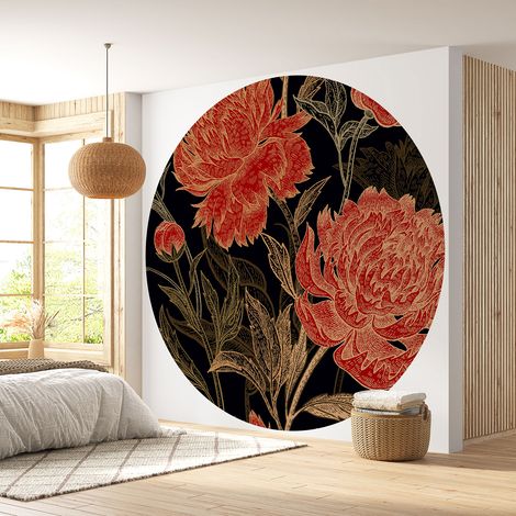 Papier peint rond / cercle - Motif floral - Diamètre 50 cm (1/4)