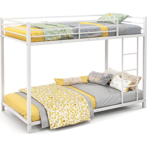 COSTWAY Metal Bunk Bed Low Profile Single Over Single Bunk Beds w/Ladder-White (1/5)