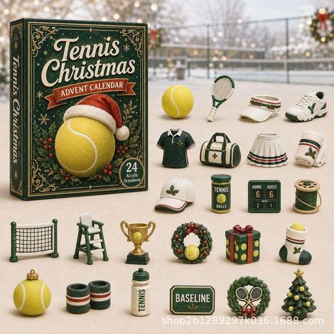 Calendrier de l'Avent Sportif 2026 - Boîte Surprise Calendrier de l'Avent S - Boîte Surprise Chapeau de Noël Tennis 2026 - 26183CM (Épaisseur acrylique 3mm)