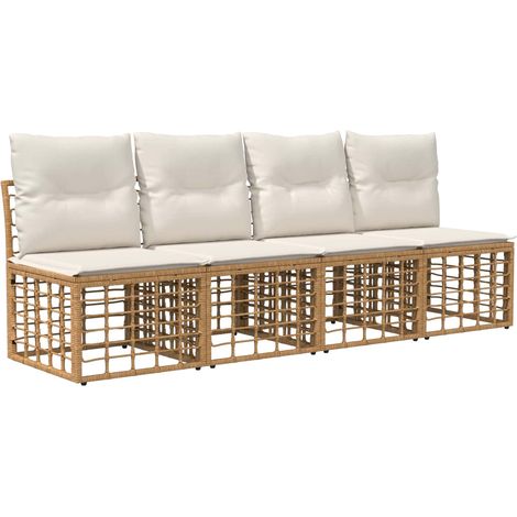 4-Seater Garden Sofa Armless 4 pcs 4-Seater Natural Poly Rattan vidaXL