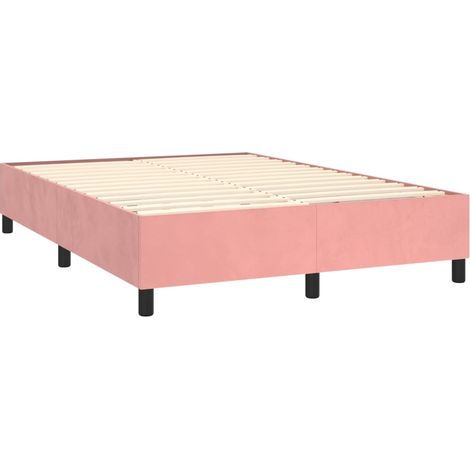 Somier de láminas sobre patas estructura de cama 140x190 cm tela terciopelo rosa TDL0206959
