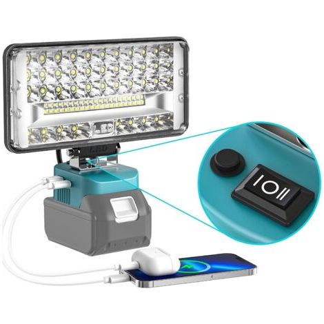 Projecteur LED rechargeable 60W 6000 lumens – Alimentation Type C/USB – Double interrupteur – Pour chantier, garage, camping (1/5)