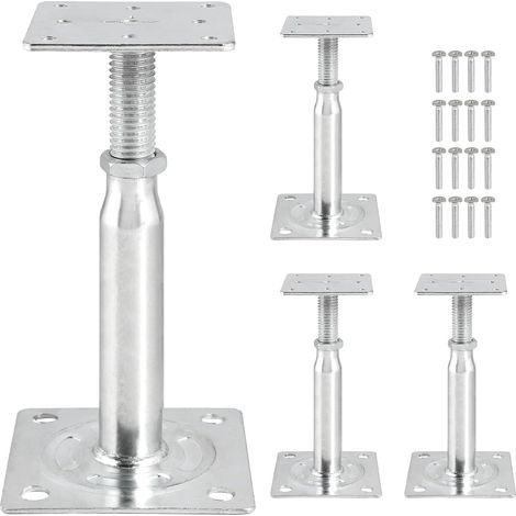 4pcs Supports de Poteau Réglables en Hauteur 150mm-200mm, Galvanisés Support Poteau Bois, Trou de Poteaux de Support Réglable Pied de Supports de Sol en Béton pour Clôture Carport Pergola Abri (1/5)