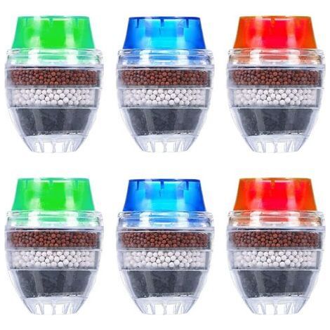 Filtre à eau à charbon actif 6 pièces pour robinet de cuisine, filtre anticalcaire universel de qualité pour robinet rond (filtration à 6 couches) (1/5)