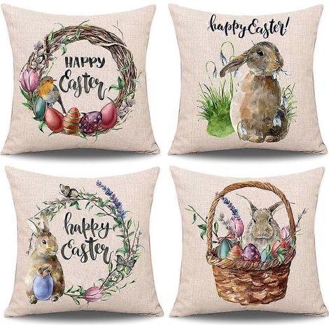 4er-Set Frühlings-Osterkissenbezüge mit Hasenmotiv und Eiern, ideal als Sofa- oder Bettkissen