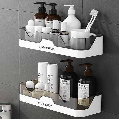 Étagère de Douche en Plastique Panier de Douche, Étagères de Rangement Panier de Douche, Étagères Murales de Salle de Bain, Étagères Murales sans Trous , Étagères sans Trous (1) (1/5)