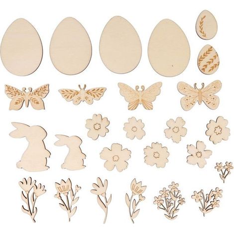 26 minis silhouettes de Pâques en bois