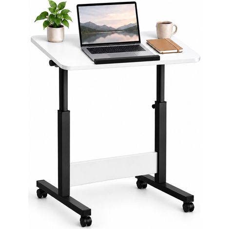 Relaxdays Height-Adjustable Laptop Desk, 67-90 cm, Tilting, Castors, C-Shape, Sofa & Bed, Black/White (1/5)