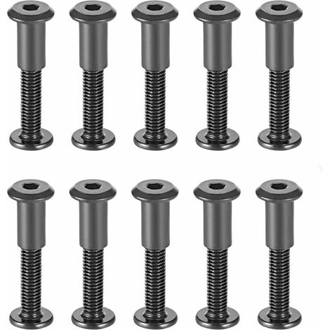 Boulons de Fixation de M6 x 35 mm avec Écrous Assortis Écrou de Manchon avec la Tête Ronde de Trou Hexagonal en Acier au Carbone Noir Convenant aux Sac ou Ceinture en Cuir，Lot de 10 (1/5)