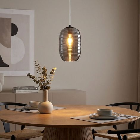 LED Pendelleuchte Hängelampe Esszimmerlampe Rauchoptik Schwarz Metall H 120 cm (1/5)