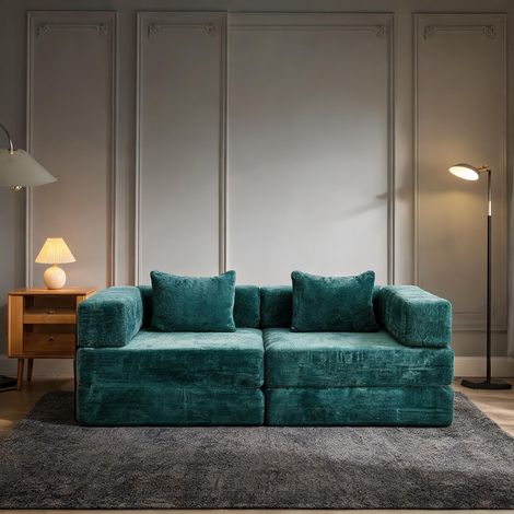 Canapé convertible 2 places en chenille vert 200 x 100 x 63 cm (1/5)