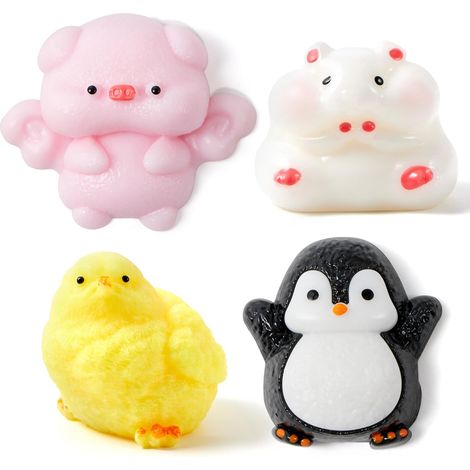 Lot de 4 jouets squishy en forme d'animal - Ultra doux et coloré - Pour adultes et enfants