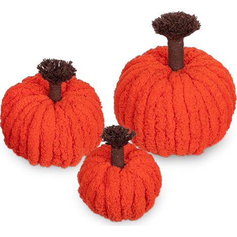 Decorazione Autunnale Set 3 Zucche Artificiali Maglia Arancioni (1/5)