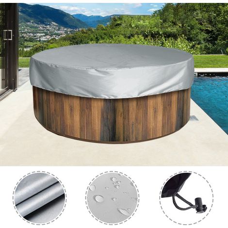 Housse de piscine ronde imperméable anti-UV grise 215x70 cm, couverture grande taille pour piscine extérieure contre poussière pluie UV et saletés (1/3)