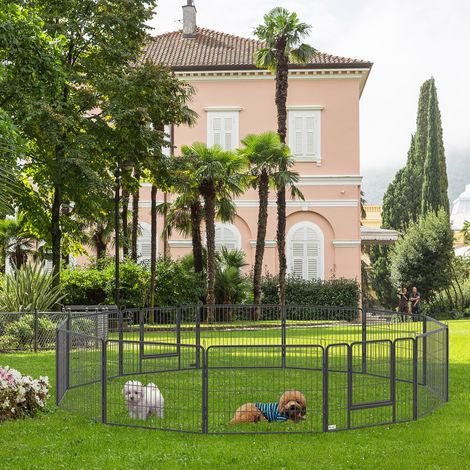 Enclos à chiots en acier noir, 60 cm de haut, 12 panneaux avec porte, parc pour chien sécurisé