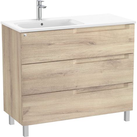 Pack Unik mueble de 3 cajones + lavabo a la izquierda ALEYDA - ROCA Color: Beige Madera - Medidas: 1005x460x740 mm (1/2)