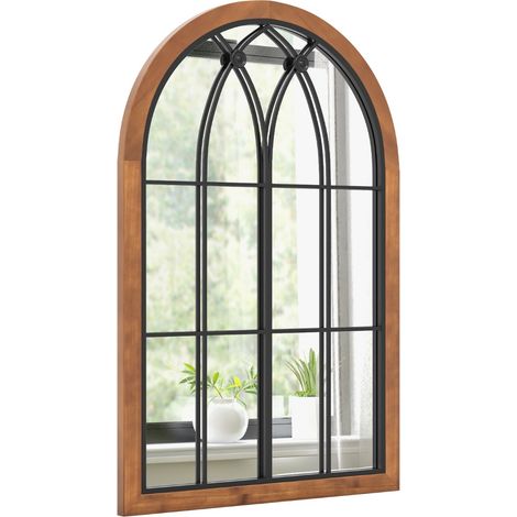 Specchio finestra ad arco 60x90cm, Specchio da parete con cornice in legno di abete pannello posteriore Naturale (1/4)