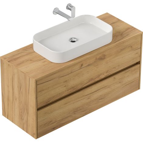 Badmöbel Taifun 120cm mit modernem Aufsatzwaschbecken eiche gold