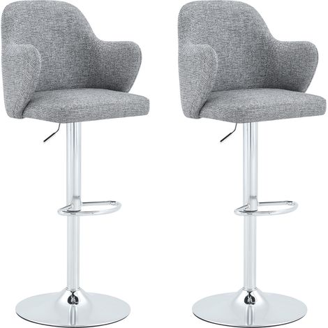 Lot de 2 tabourets de bar gris en tissu avec accoudoirs, pivotants à 360°, hauteur réglable (1/5)