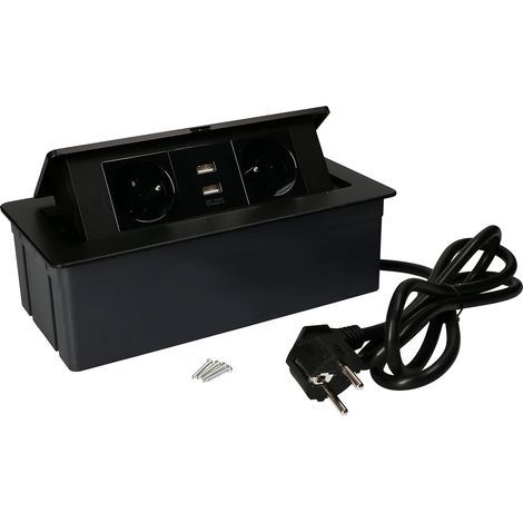 Garden Highlights - Bloc multiprise encastrable - Avec 2 prises et port USB - En aluminium - Noir (1/5)