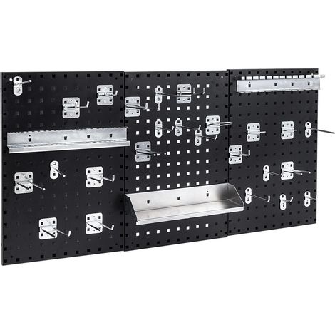 Pour Bricoleurs Montage Facile Kit 3 Panneaux Perforés Porte-Outils Métal avec 28 Accessoires et Vis (1/5)