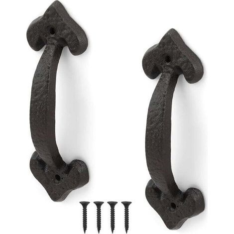 Poignée de Porte en Fonte Ancienne, 2 Pièces Poignée Porte Coulissante, Poignée de Porte Rétro, Gamme Complète d'Accessoires, pour Portes de Hangar, Garages, Placards,de (1/4)