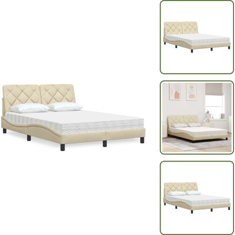 Lit avec matelas crème 140x190 cm tissu - Lit - Lits - Meuble De Chambre À Coucher - Sommier (1/5)