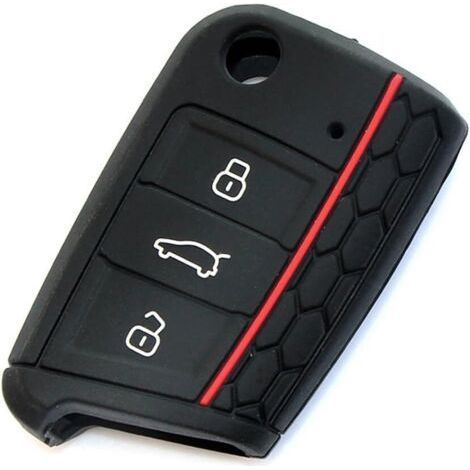 2 Pack VW Skoda Seat 3 Boutons Housse de Protection pour clé en Silicone/Porte-clés/Porte-télécommande - pour Volkswagen VW Golf 7 GTI Golf VII MK7 Skoda Octavia A7 Seat Leon 5F SC St (Noir)-RAPANDA (1/4)