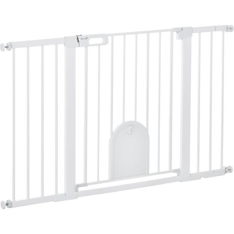 Türschutzgitter Treppenschutzgitter 75-131cm Klemmbefestigung aus Metall und ABS in Weiß 76cm hoch für Sicherheit im Zuhause