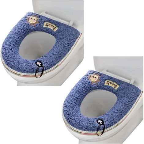 Housse de siège de toilette - Non spécifié - Lot de 2 - Doux et chaud - Bleu - Universel (1/4)