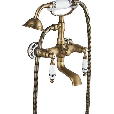 Robinet de baignoire et de douche, design antique, système à double poignée, Laiton antique B (1/2)
