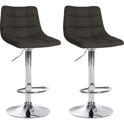 Set di 2 sgabelli da bar in tessuto grigio scuro, base e poggiapiedi in metallo cromato regolabili in altezza TDB10621