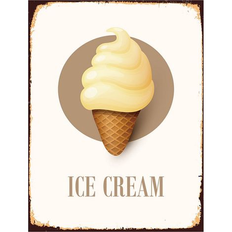 Plaque Murale Décorative en Fer Blanc Motif Cornet de Glace Vintage 25 x 33 cm - PANGIVO
