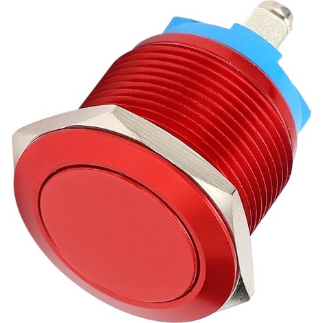 Interrupteur à bouton-poussoir en métal, tête plate, entièrement oxydé, à réarmement automatique, vis de réglage, commande au pied, 19 mm (rouge) (1/5)