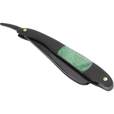 Porte-lame de rasoir manuel, manche en bois, pliable, en alliage de zinc, pour salon de coiffure, vert et noir. (1/5)