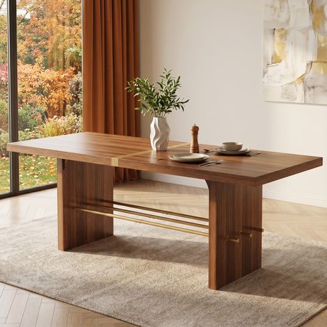 Tavolo da pranzo rettangolare 180x75x75 cm per 8-10 persone, ideale per sala da pranzo o soggiorno Decorato con un moderno design dorato, resistente all'acqua e ai graffi Legno di noce (1/5)