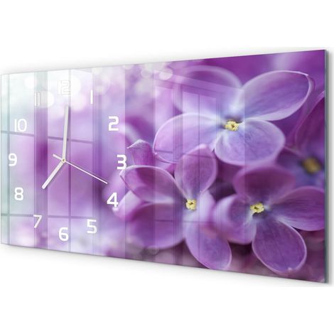 Horloge Murale Cuisine Moderne 60x30 cm Verre Silencieux Décoration Murale Fleurs violettes (1/5)