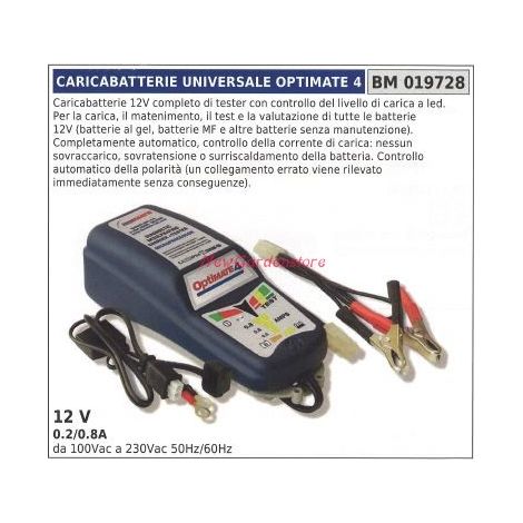 Cargador universal optimate 4 12V completo con comprobador 0,2/0,8A 019728